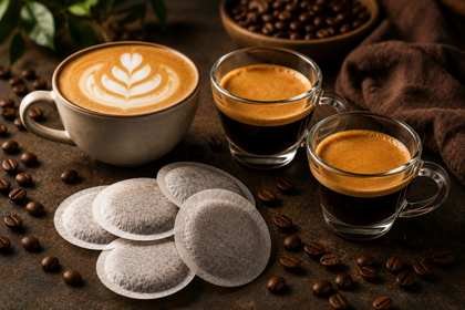 Dosettes de café souples avec tasses de café espresso